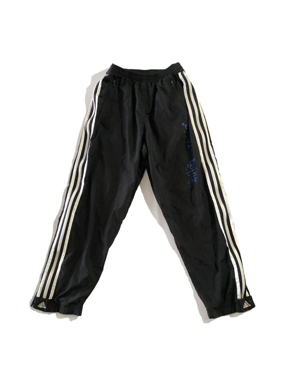 Vintage Adidas Joggers Mens Sz L 3-Stripe Windbreaker Nylon Lined Elastic Waist